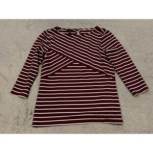 Talbots Petites Burgundy White Striped 3/4 Sleeve Knit Top Sp VN70